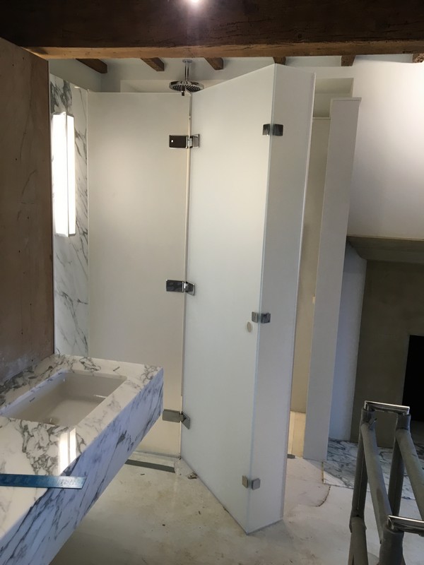 Bespoke frosted glass shower enclosure in Thame luxury bathroom